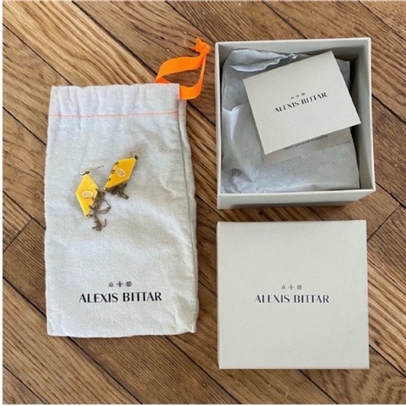 Alexis Bittar Gold Lucite Dangle Earrings with box and travel pouch - Picture 4 of 8